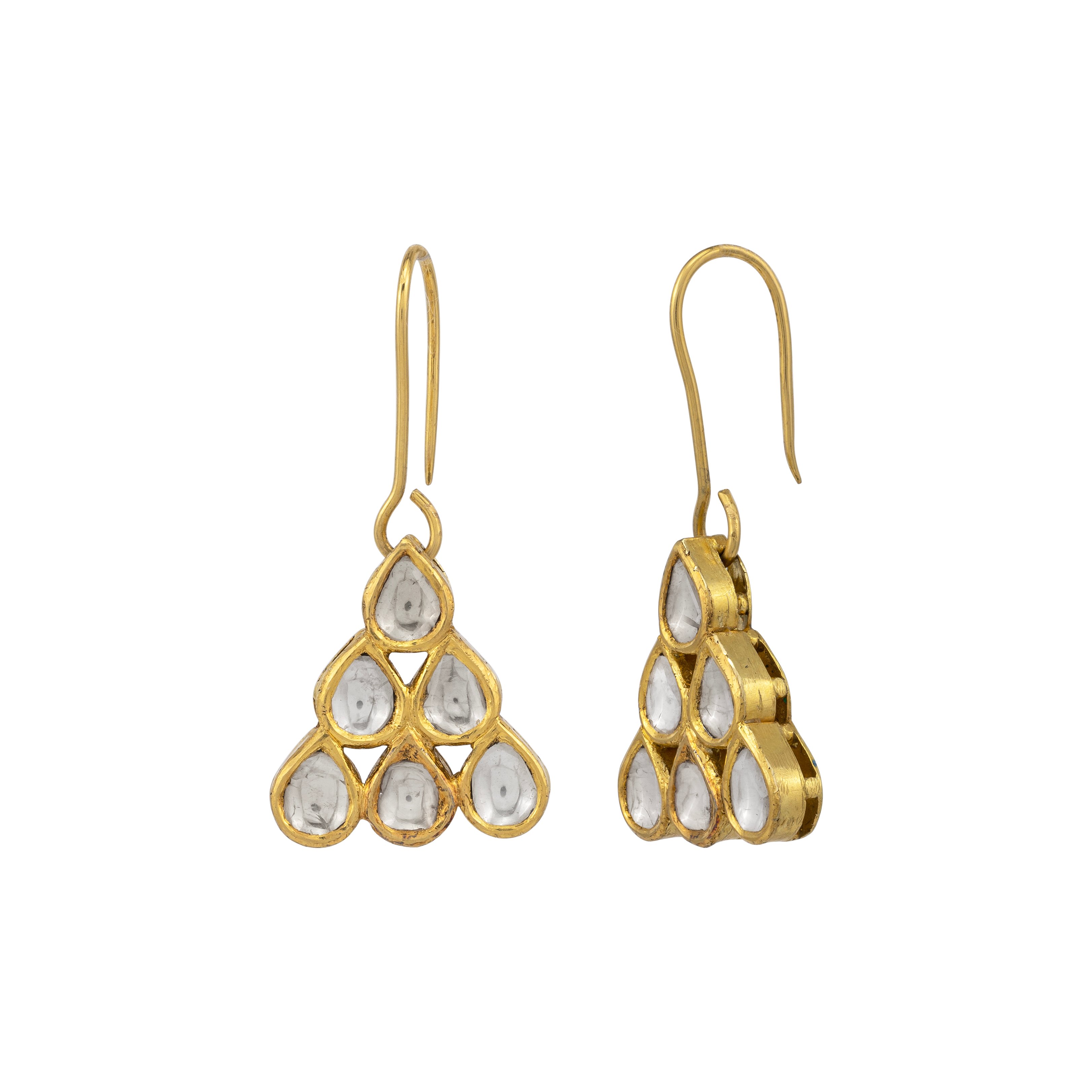 Polki Drop Triangular Earrings with Fish Hook